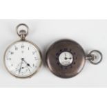 A silver keyless wind half hunting cased gentleman's pocket watch, the gilt jewelled movement with