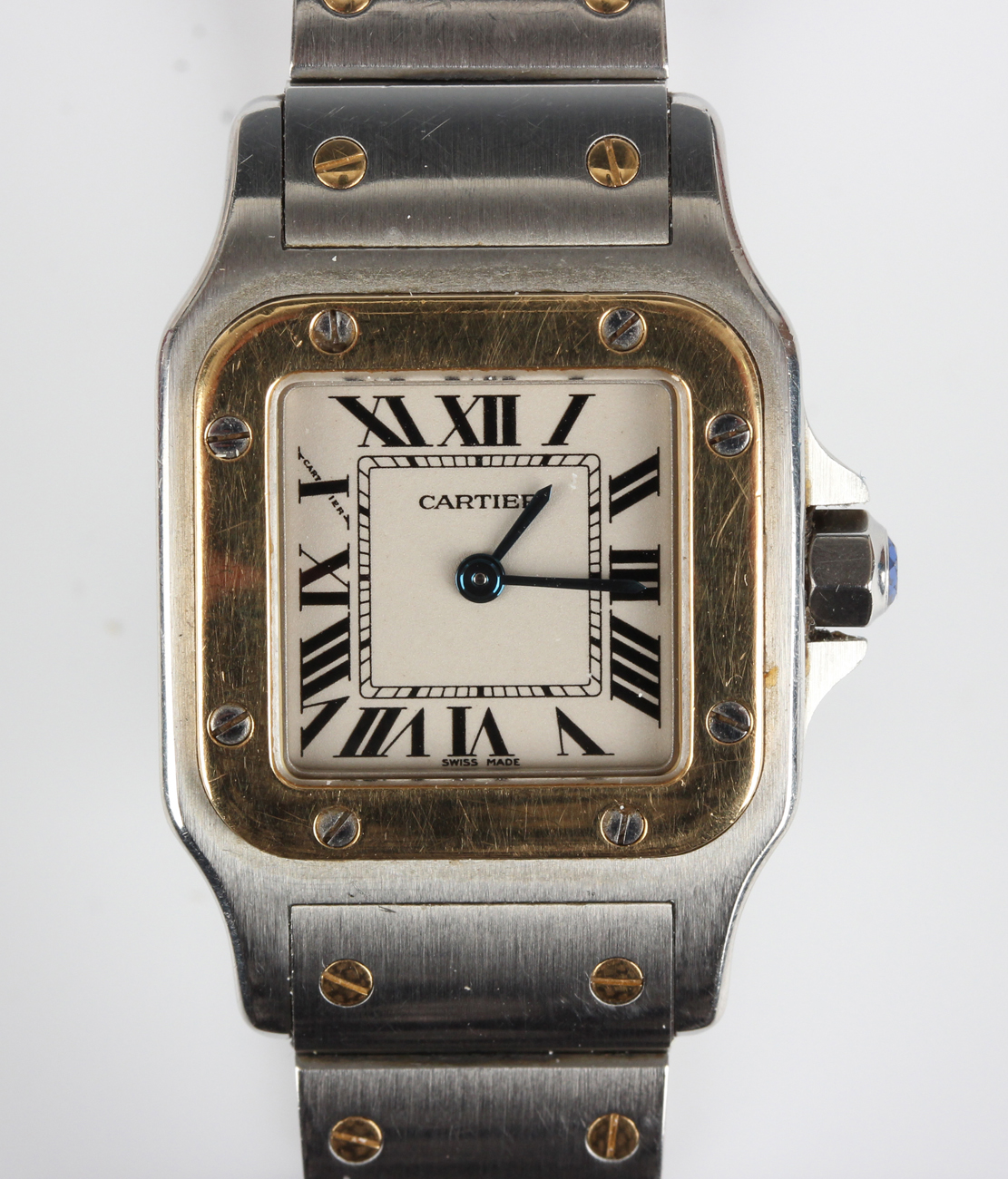 A Cartier Santos Galbée steel and gold lady's bracelet wristwatch, Ref. No. 1567, with signed