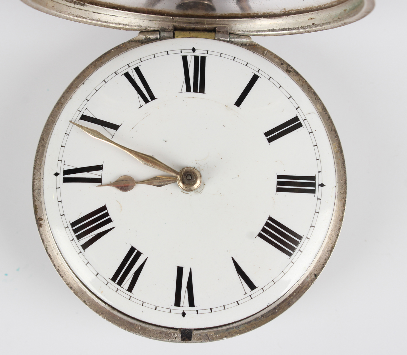 A George III silver pair cased keywind open-faced gentleman's pocket watch, the gilt fusee - Image 10 of 11