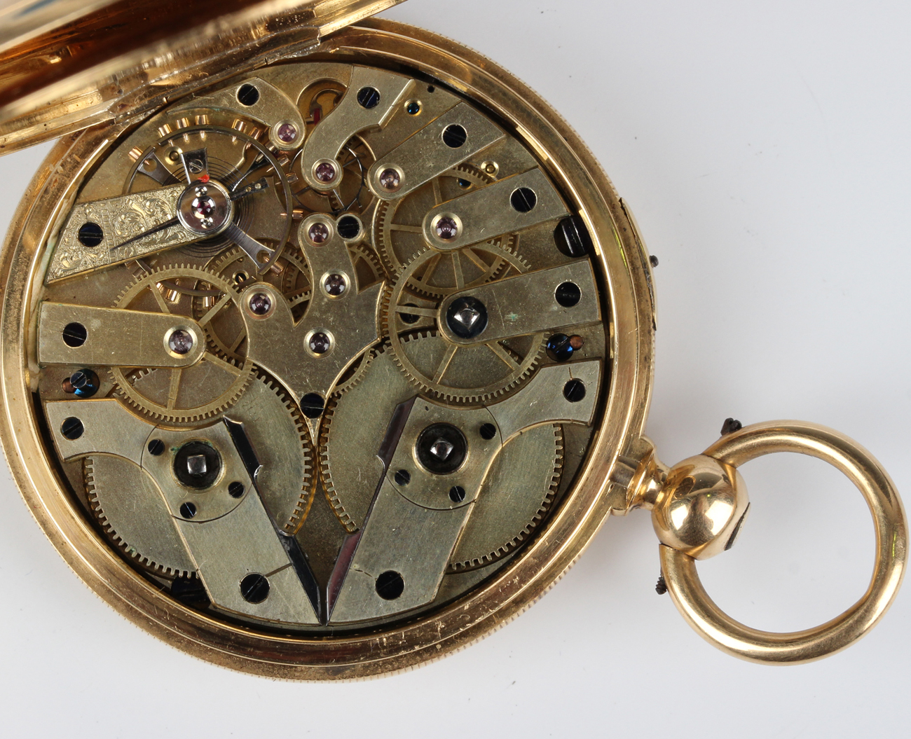 An 18ct gold keywind half hunting cased gentleman's chronograph pocket watch with unsigned - Image 4 of 6