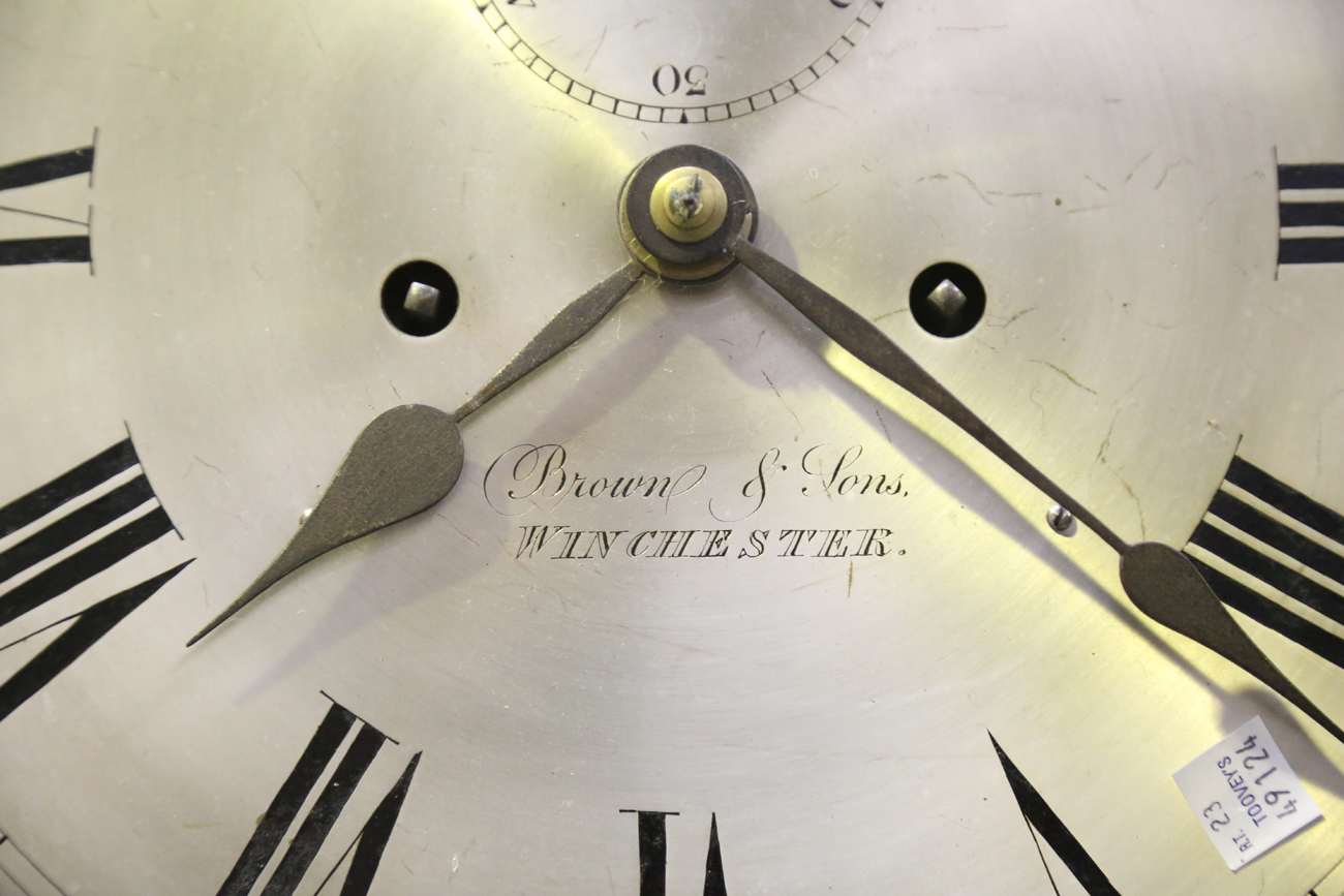 A 19th century mahogany longcase clock with eight day movement striking on a bell, the 12-inch - Image 14 of 18