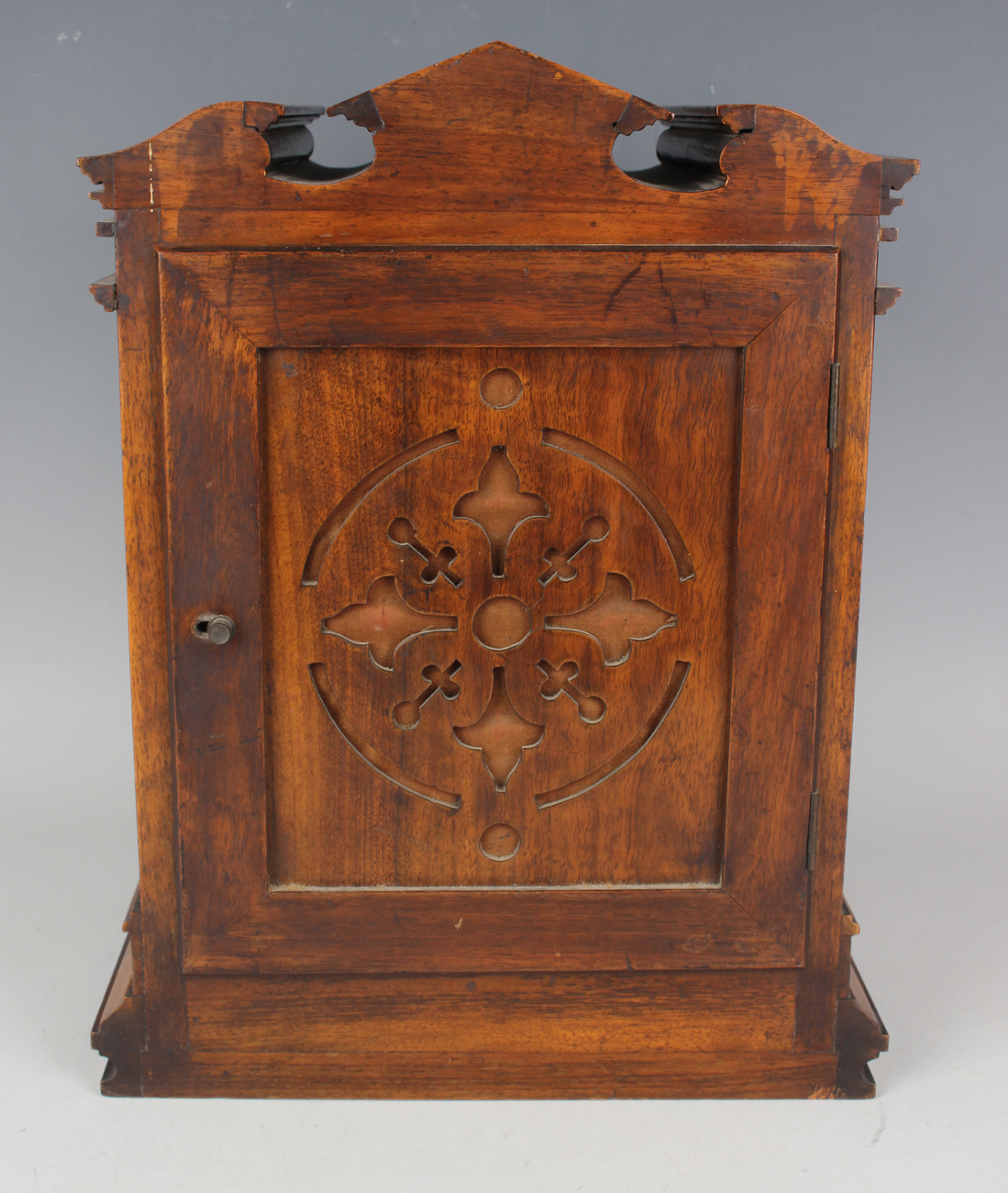 A late 19th century walnut mantel clock with Lenzkirch eight day movement striking on a gong, the - Image 5 of 8