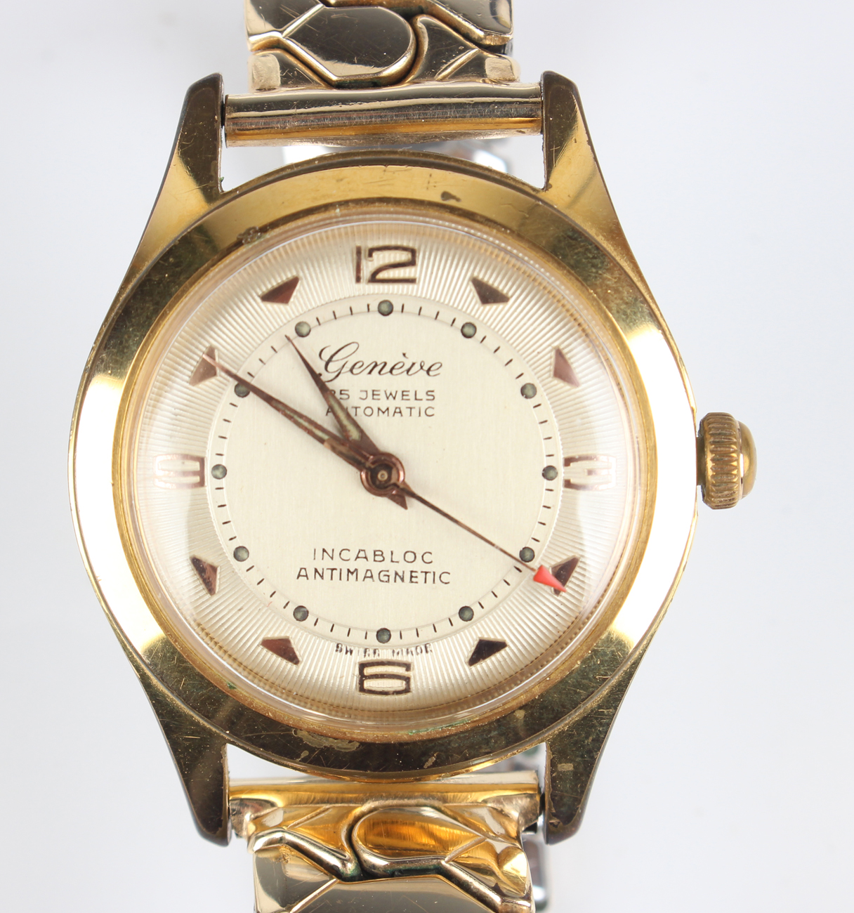 A Genève Automatic gilt metal fronted and steel backed gentleman's wristwatch, the signed silvered - Image 7 of 7