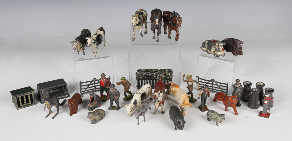 A collection of playworn Britains and other lead and plastic farm, zoo and other figures and