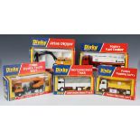 Five Dinky Toys vehicles, comprising No. 432 Foden tipping lorry, No. 940 Mercedes truck, No. 950