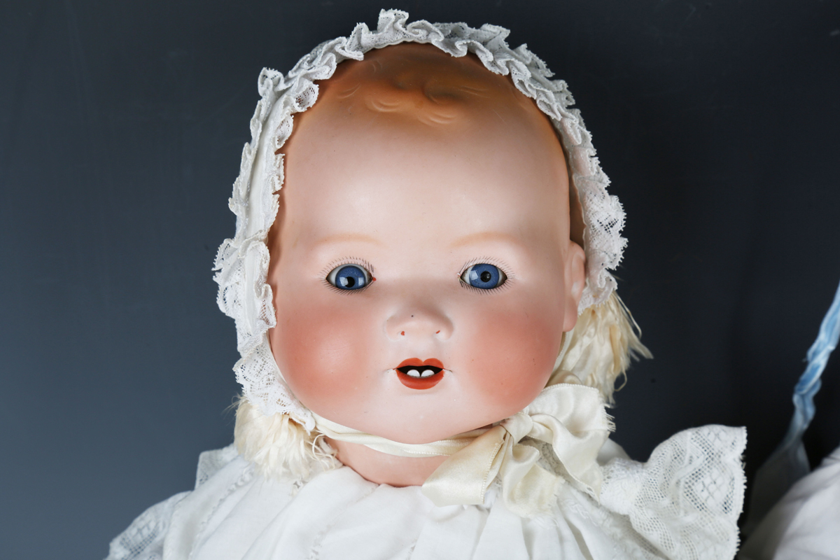 Four Armand Marseille bisque head baby dolls, each with painted moulded hair, sleeping eyes, open - Image 29 of 29