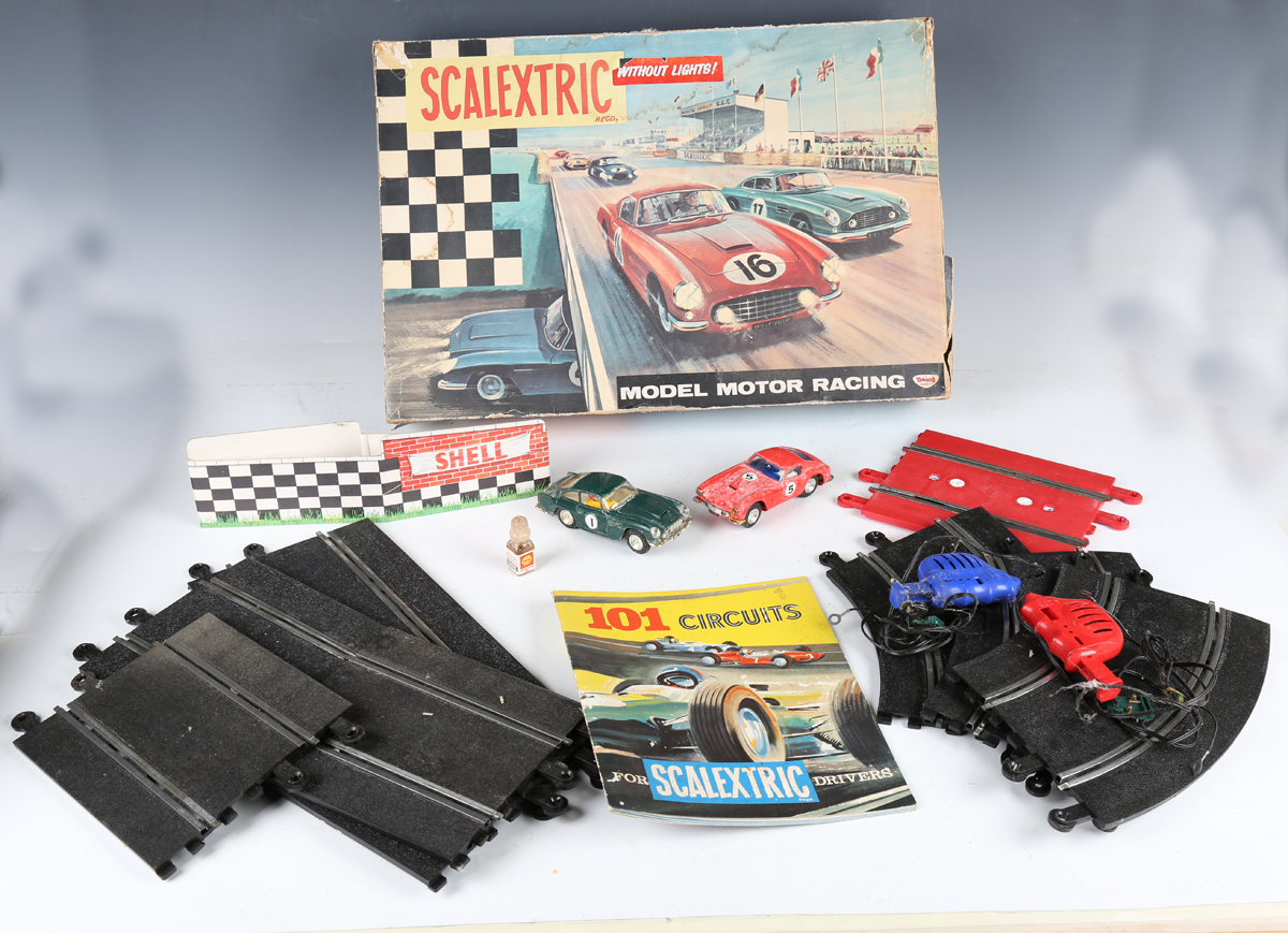 A Scalextric No. 55 racing car set with Aston Martin DB4 GT, Ferrari GT Berlinetta, track and