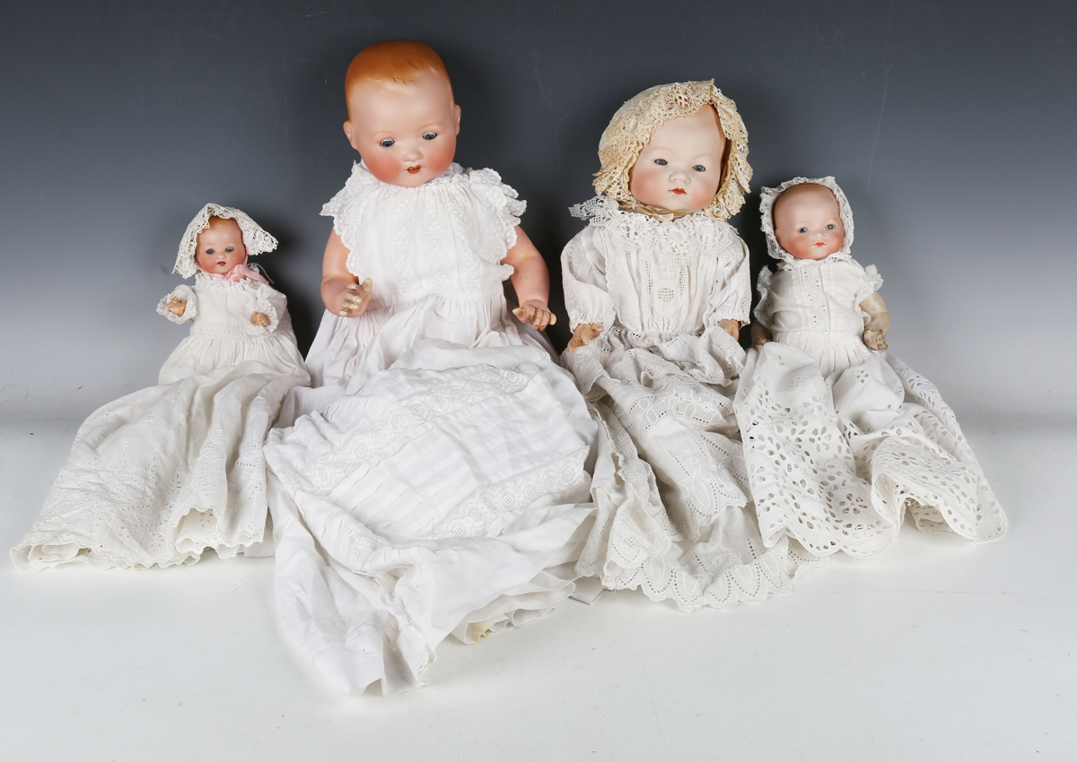 Four Armand Marseille bisque head baby dolls, each with painted moulded hair, sleeping eyes, open - Image 17 of 29