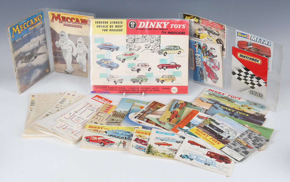 A collection of Dinky Toys catalogues, including 1952, 1954, 1958 and three Continental editions,