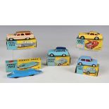 Five Corgi Toys cars, comprising No. 153 Proteus Campbell 'Bluebird', No. 216 Austin A40, No. 218