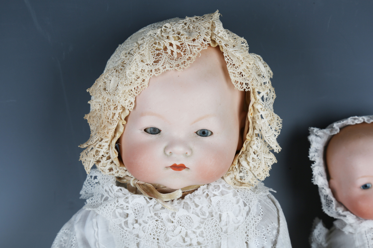 Four Armand Marseille bisque head baby dolls, each with painted moulded hair, sleeping eyes, open - Image 9 of 29