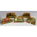 Five Dinky Toys models, comprising No. 290 SRN 6 hovercraft, No. 656 88mm gun, No. 694 tank