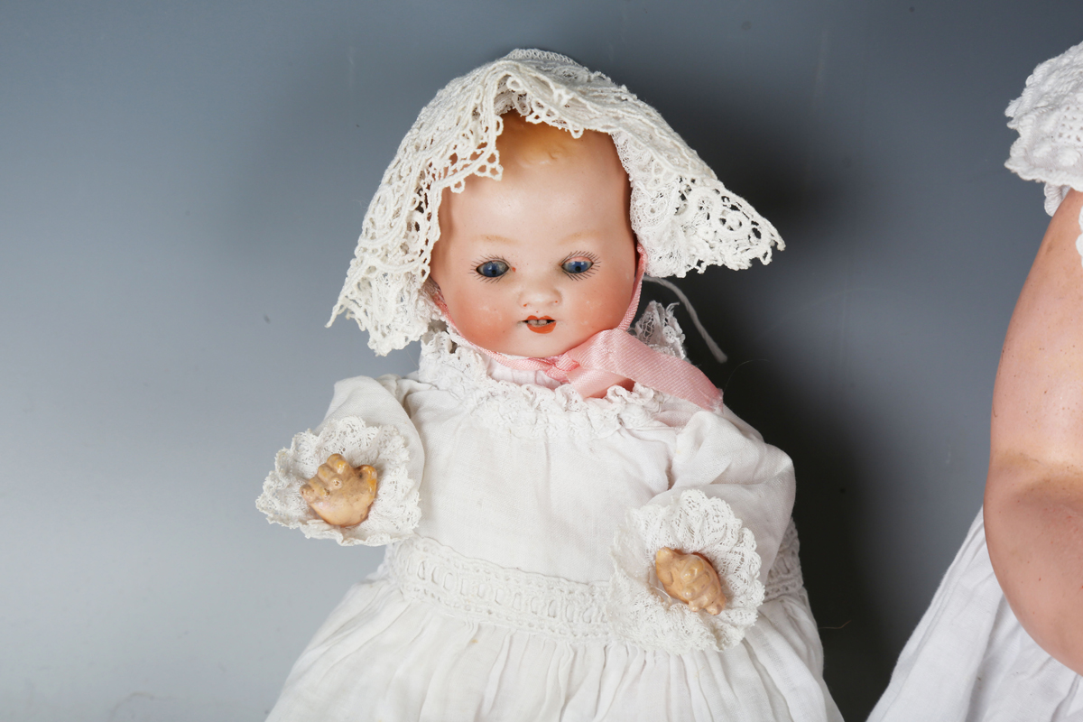 Four Armand Marseille bisque head baby dolls, each with painted moulded hair, sleeping eyes, open - Image 16 of 29