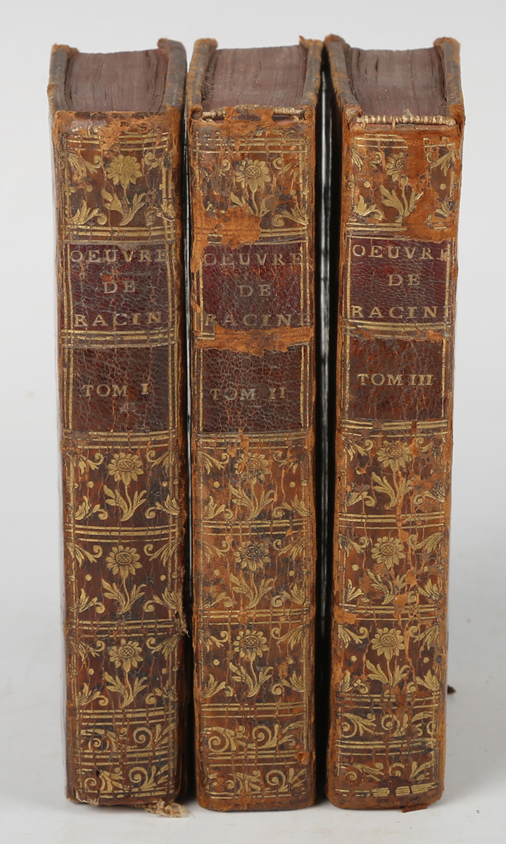 RACINE, Jean. Oeuvres. Paris: Chez Ch. Le Clere pere, 1755. 3 vols., 12mo (137 x 77mm.) Titles in