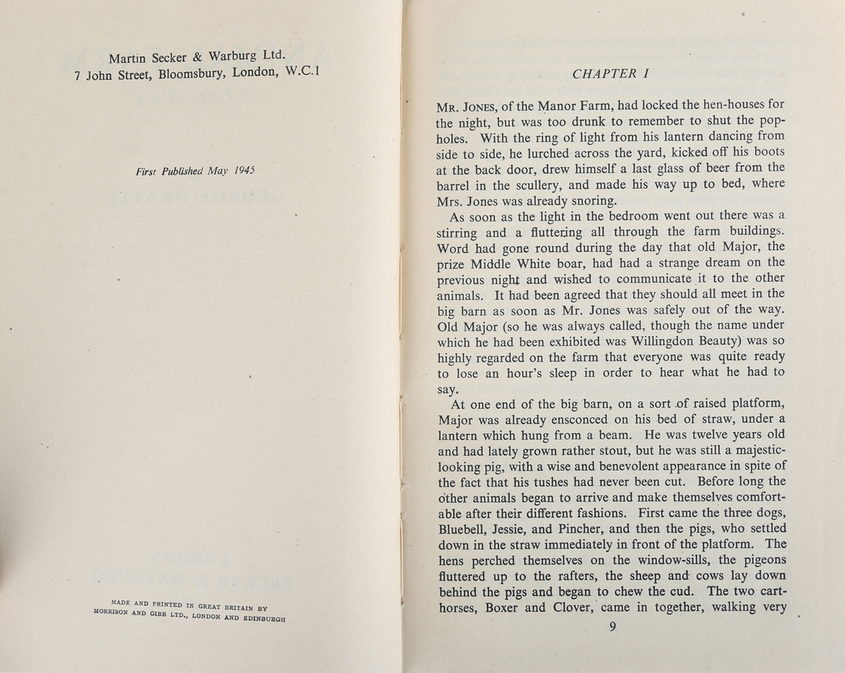 ORWELL, George. Animal Farm, a Fairy Story. London: Secker and Warburg, May 1945. First edition, - Image 2 of 8