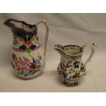 A Victorian Staffordshire pottery octagonal tapered jug with painted figure on horseback and floral