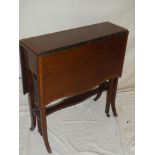 A Victorian mahogany cross-banded Sutherland-style drop leaf tea table on square supports