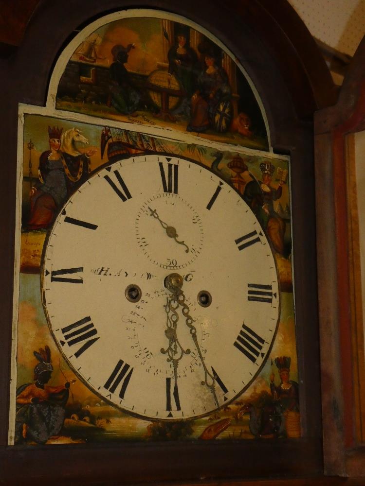 A 19th Century longcase clock with 13" painted arched dial decorated with numerous figures, - Image 2 of 3
