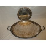 A good quality silver-plated oval tea tray with decorated border and engraved decoration 28" long