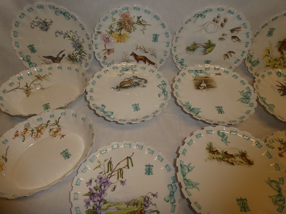A good quality Copeland china part dessert set with wildlife and sporting decoration within ribbon - Image 2 of 7