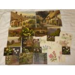 A selection on unframed oil paintings on canvas/boards depicting flowers, scenic views and others,