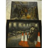 Denis Butler - Oils on boards Two London vagrancy scenes - one signed 23½" x 30" and 24" x 30" (2)