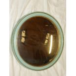 A good quality convex circular wall mirror in turquoise and gilt circular frame,