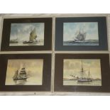 Tony Warren - watercolours Four studies of Cornish sailing vessels including "Tamar Barge - Lillie