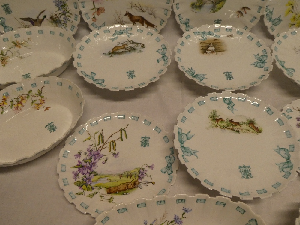 A good quality Copeland china part dessert set with wildlife and sporting decoration within ribbon - Image 5 of 7