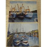 Amy Parsons - oils on canvases "Crabbers at Newlyn/Stevenson's Crew", signed,