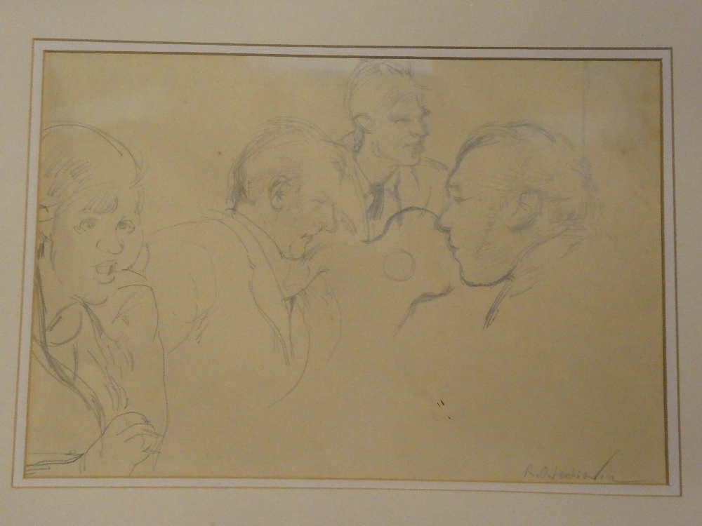 Robert Lenkiewicz - pencil sketch Study of figures in conversation,