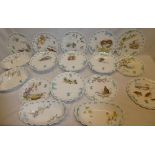 A good quality Copeland china part dessert set with wildlife and sporting decoration within ribbon