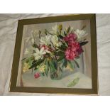 Gwen Whicker - Oil on board "Magnolias and Rhodendrons" Signed,