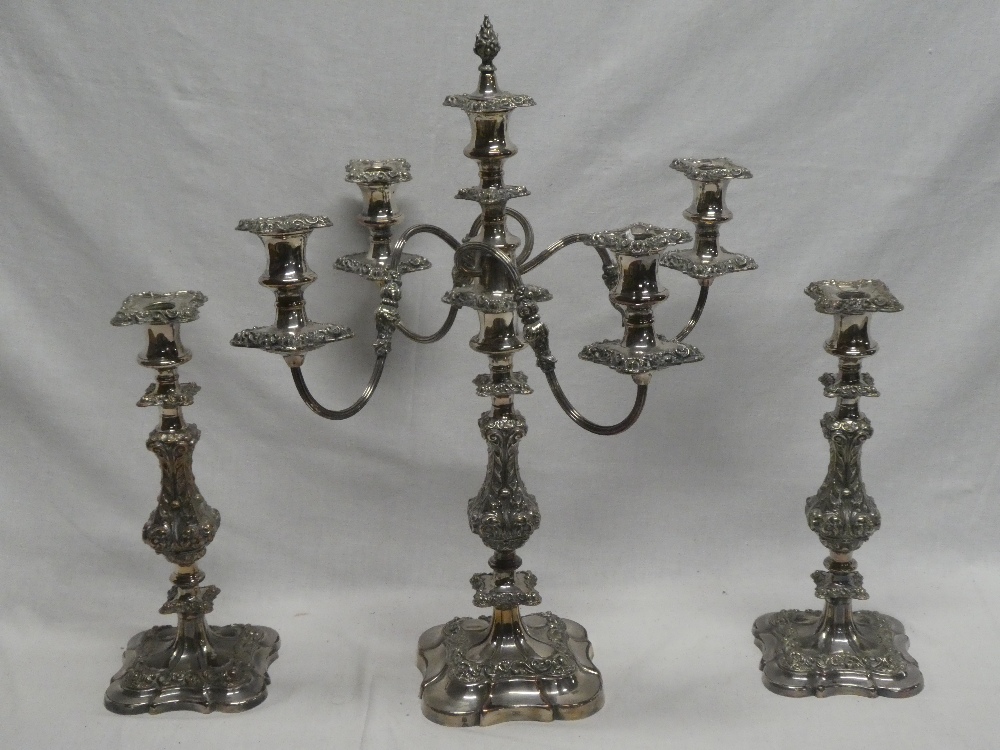 A good quality 19th century silver-plated on copper four branch candelabrum with central candle