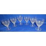 A set of six cut glass rummer style goblets 6" high