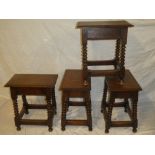 A set of four 17th century-style oak rectangular joint stools by Goodalls of Manchester with bobbin