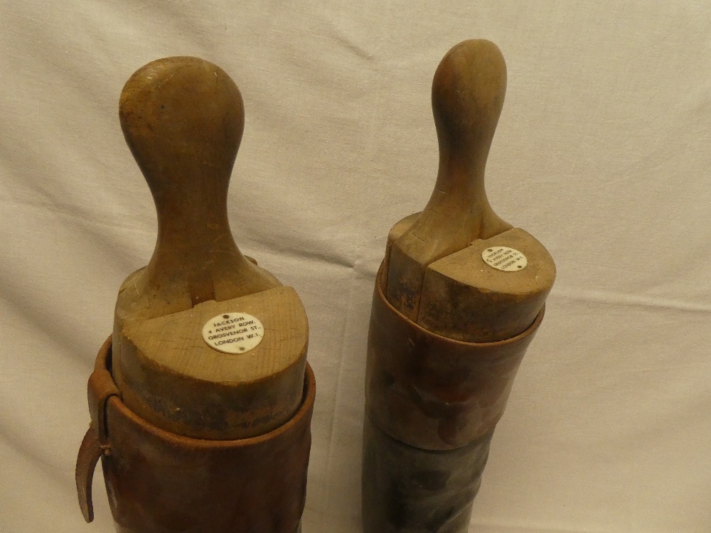A pair of old leather riding boots with wooden trees by Jackson of Grosvenor Street, - Image 2 of 2