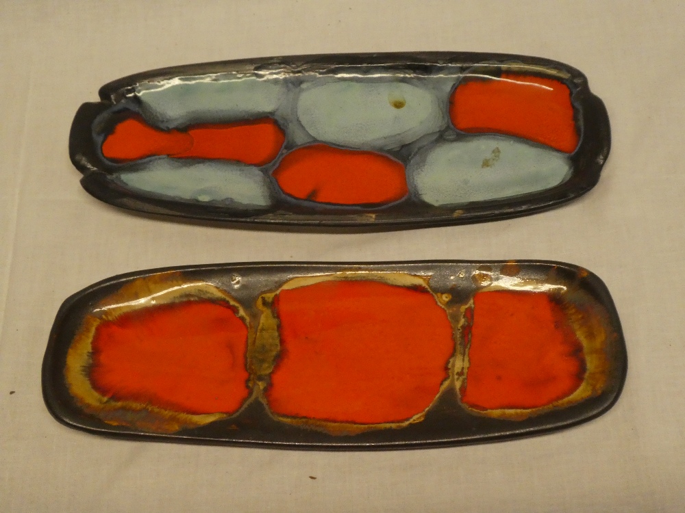 Two Leaper pottery oval shallow bowls with painted decoration,