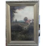 Graves - oil on canvas Rural scene with figure on a bridge, signed,