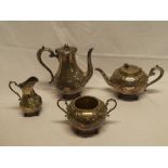 A good quality silver-plated tea and coffee set comprising a circular tapered coffee pot decorated