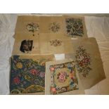 Eight various needlework tapestry panels depicting flowers and floral designs,