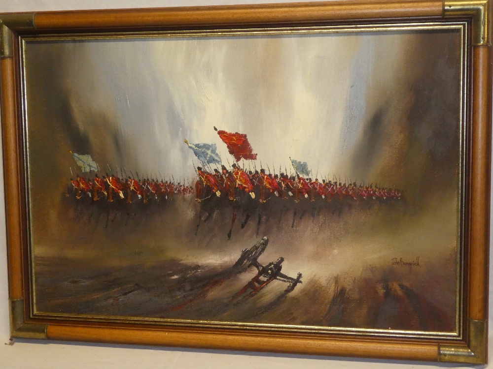 John Bampfield - oil on canvas Military battle scene with Cavalry, signed,