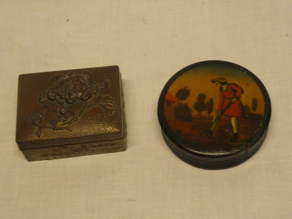 A 19th Century lacquered papier mache circular pocket box,