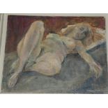 Eric Roberts - oil on wood panel Study of a nude female "Asleep", signed,