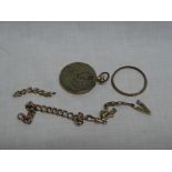 A ladies 14ct gold fob watch (af) and a selection of part 9ct gold chains