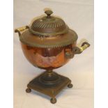 A Victorian copper circular samovar and cover (minus tap) on square-shaped base (af)