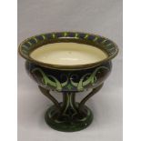 An unusual Shelley Pottery Art Nouveau-style pedestal bowl with painted decoration on three tapered