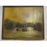 John Bampfield - oil on canvas Harbour scene with fishing boats, signed,