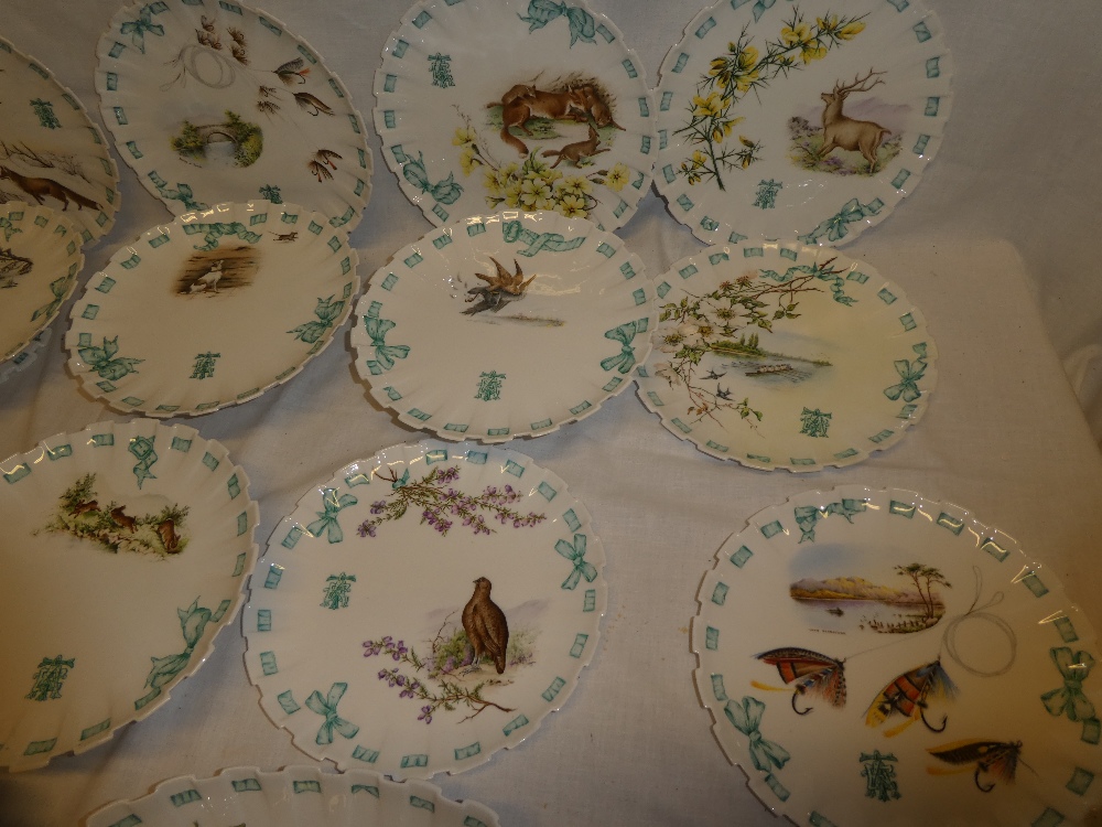 A good quality Copeland china part dessert set with wildlife and sporting decoration within ribbon - Image 3 of 7