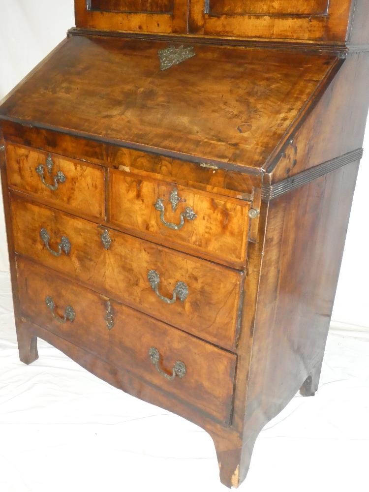 A George III mahogany cross banded bureau bookcase, the fitted interior with numerous drawers, - Image 5 of 5